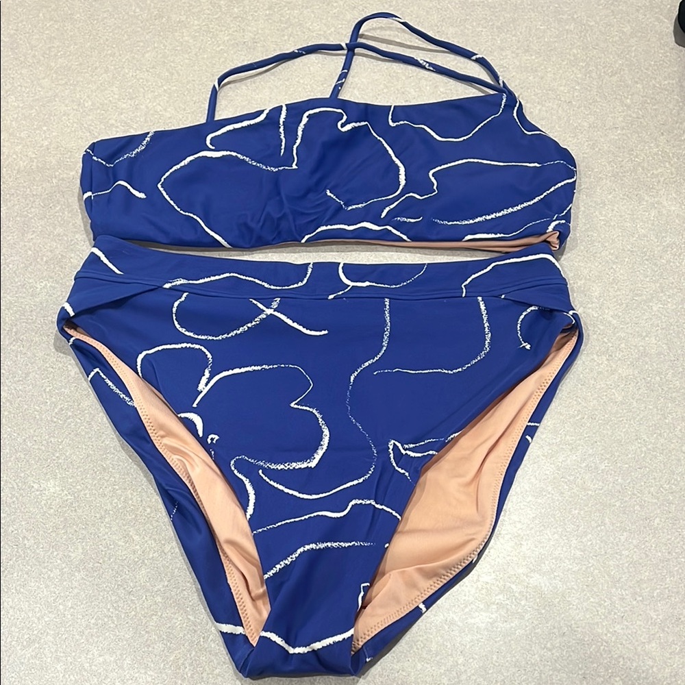 Blue Floral Two-Piece Women's Swim Set